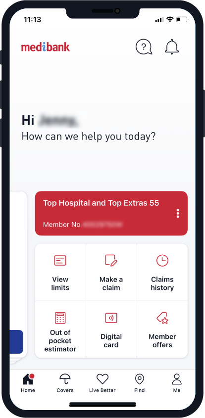 My Medibank home screen