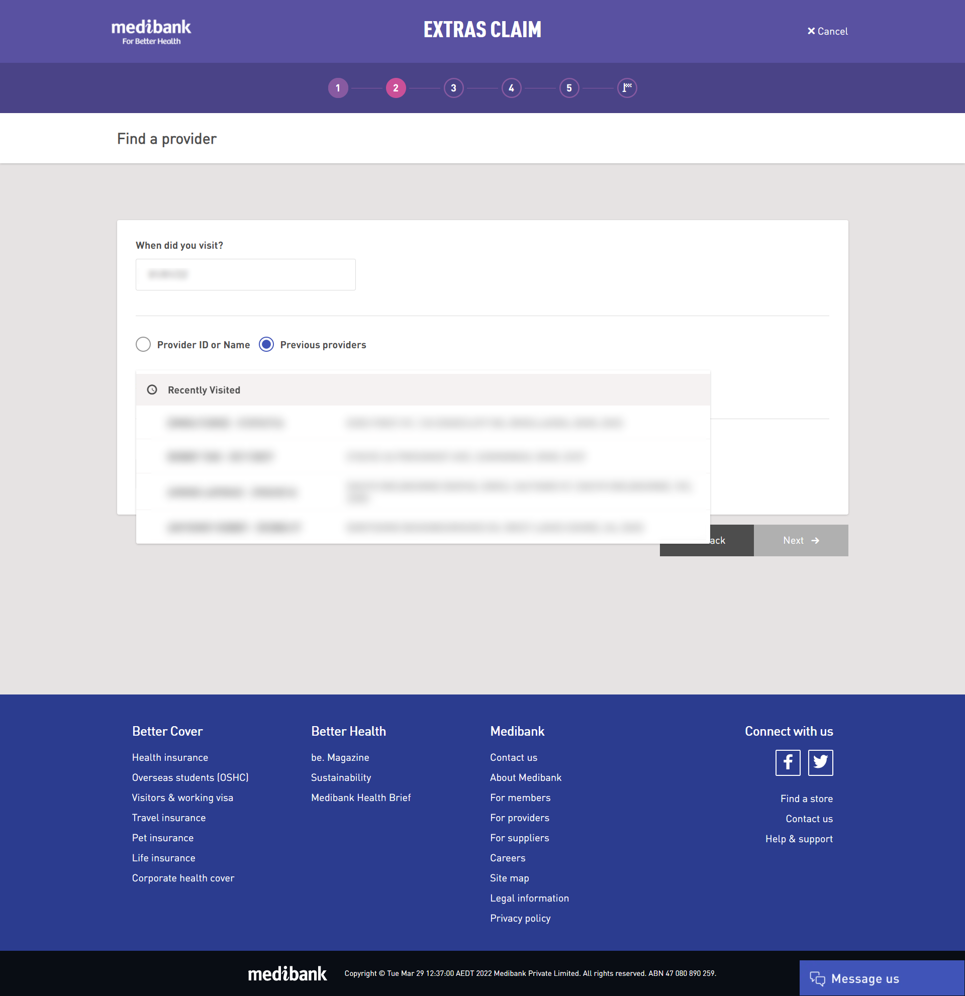 Searching through previous providers in My Medibank online