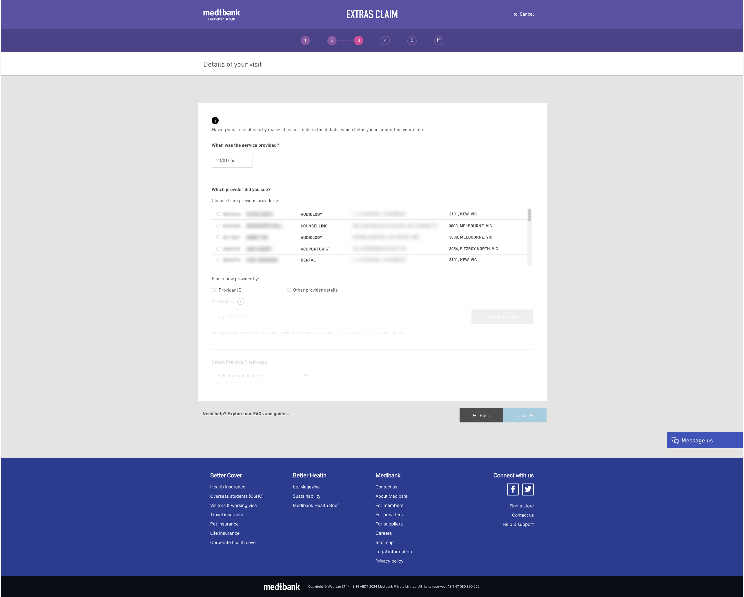 Adding provider details in My Medibank online
