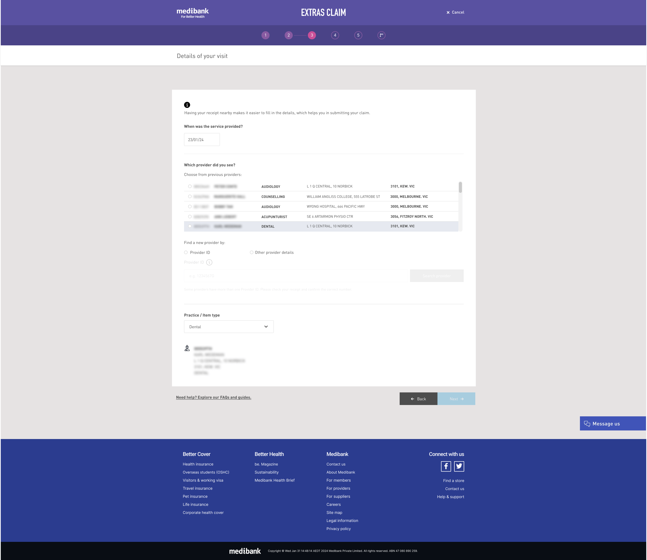 Adding provider details in My Medibank online