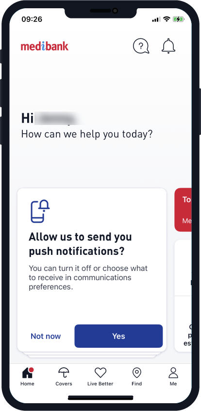 My Medibank home screen