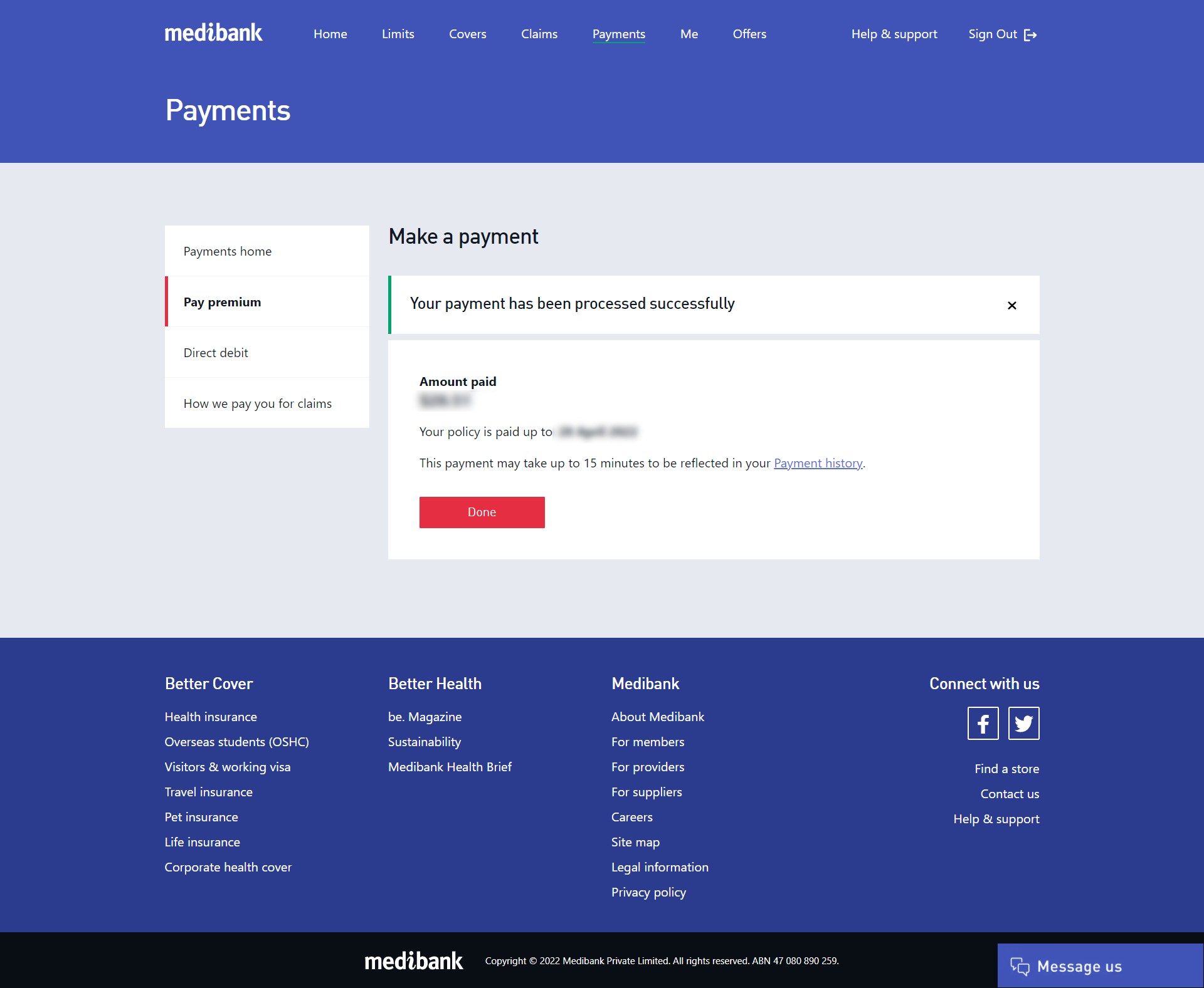 Paying your premium in My Medibank on the web