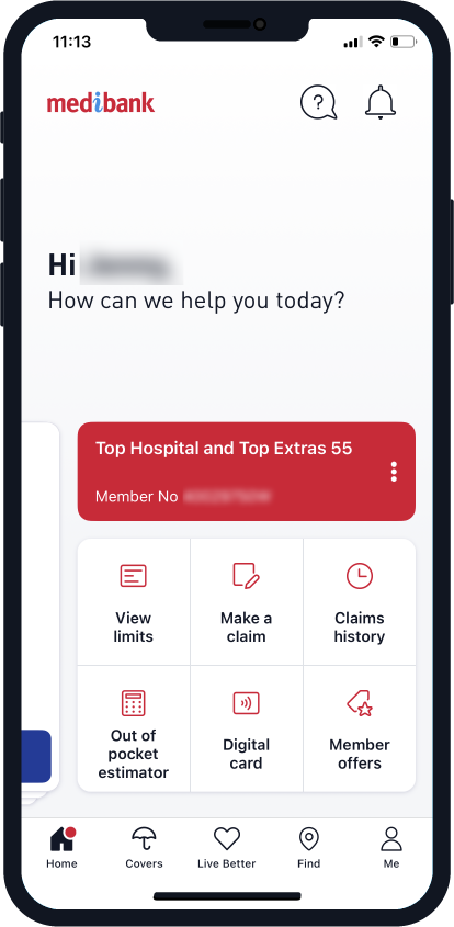 My Medibank home screen