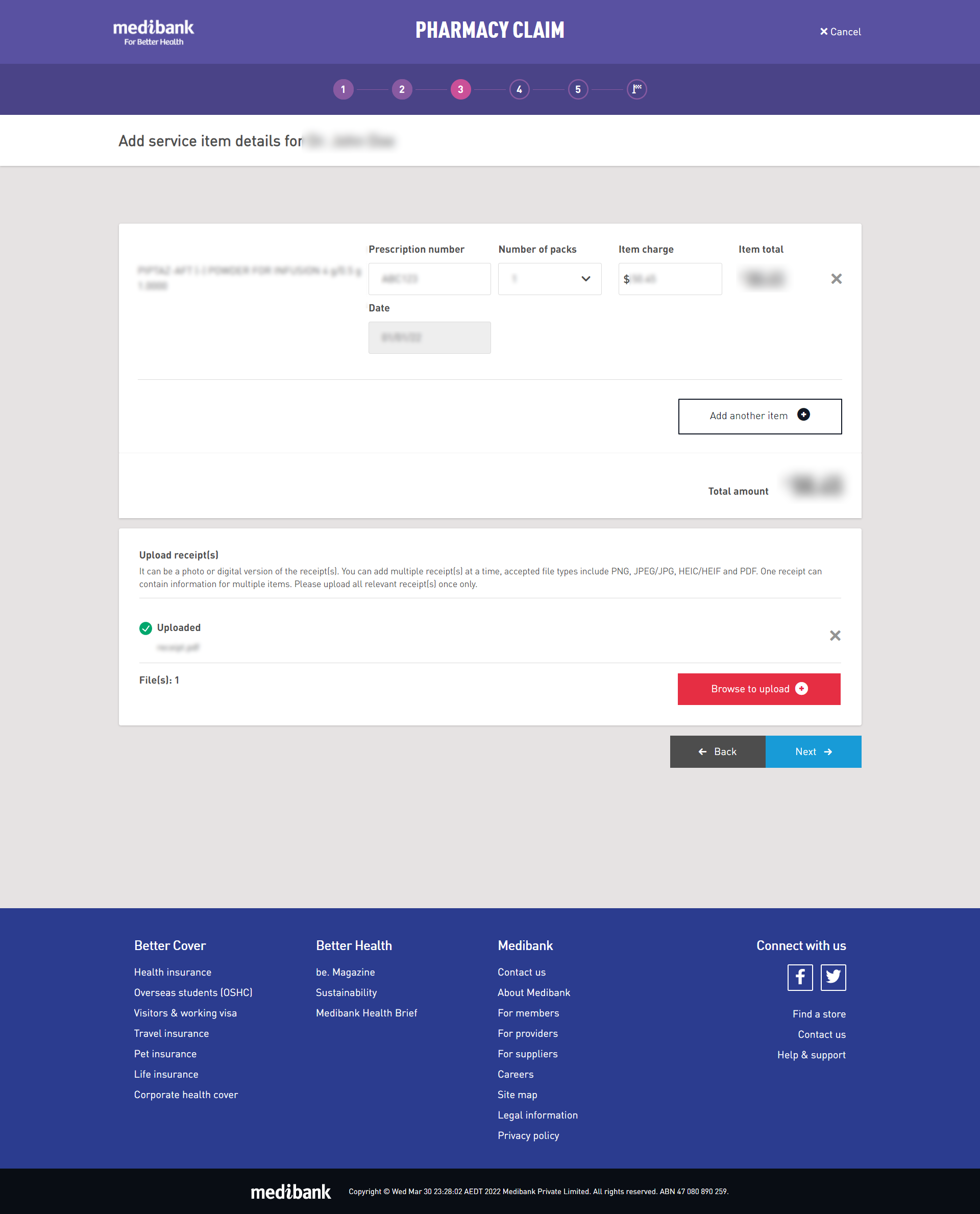 Adding prescription details in My Medibank