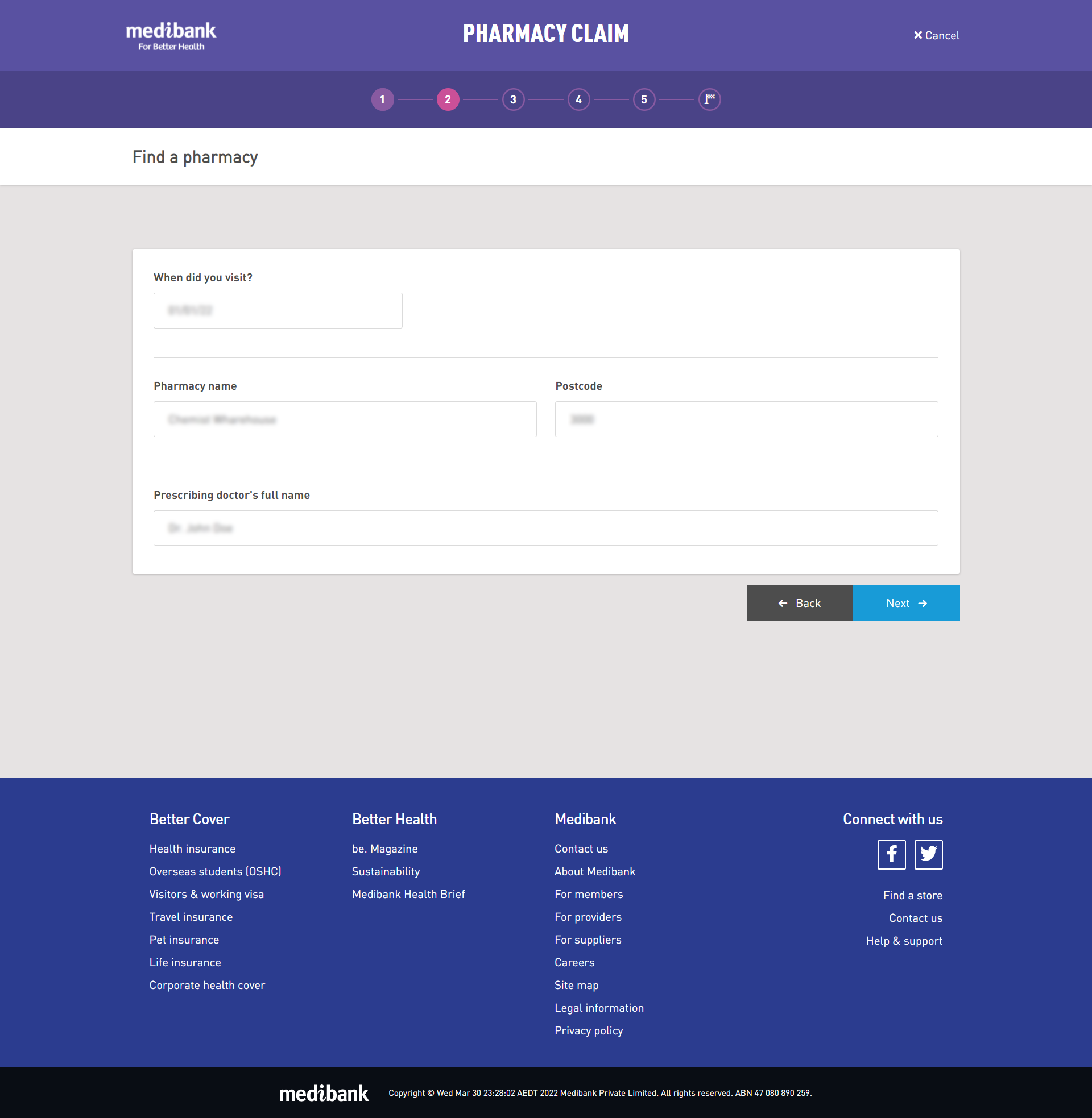 Entering pharmacy details in My Medibank