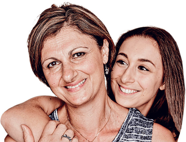 Mother and daughter smiling