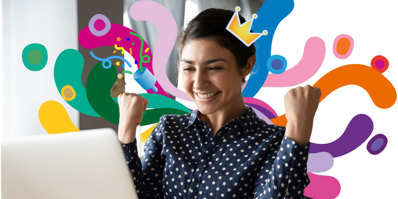 female celebrating with joy and achievement
