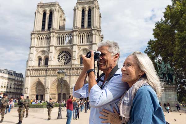 Senior couple traveling overseas