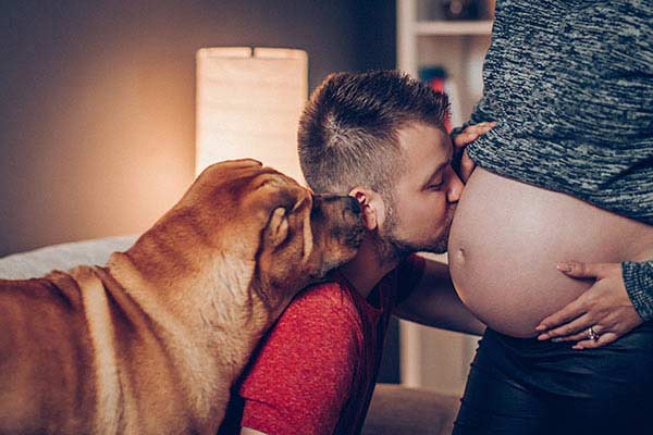 A dad kissing his partners pregnant belly